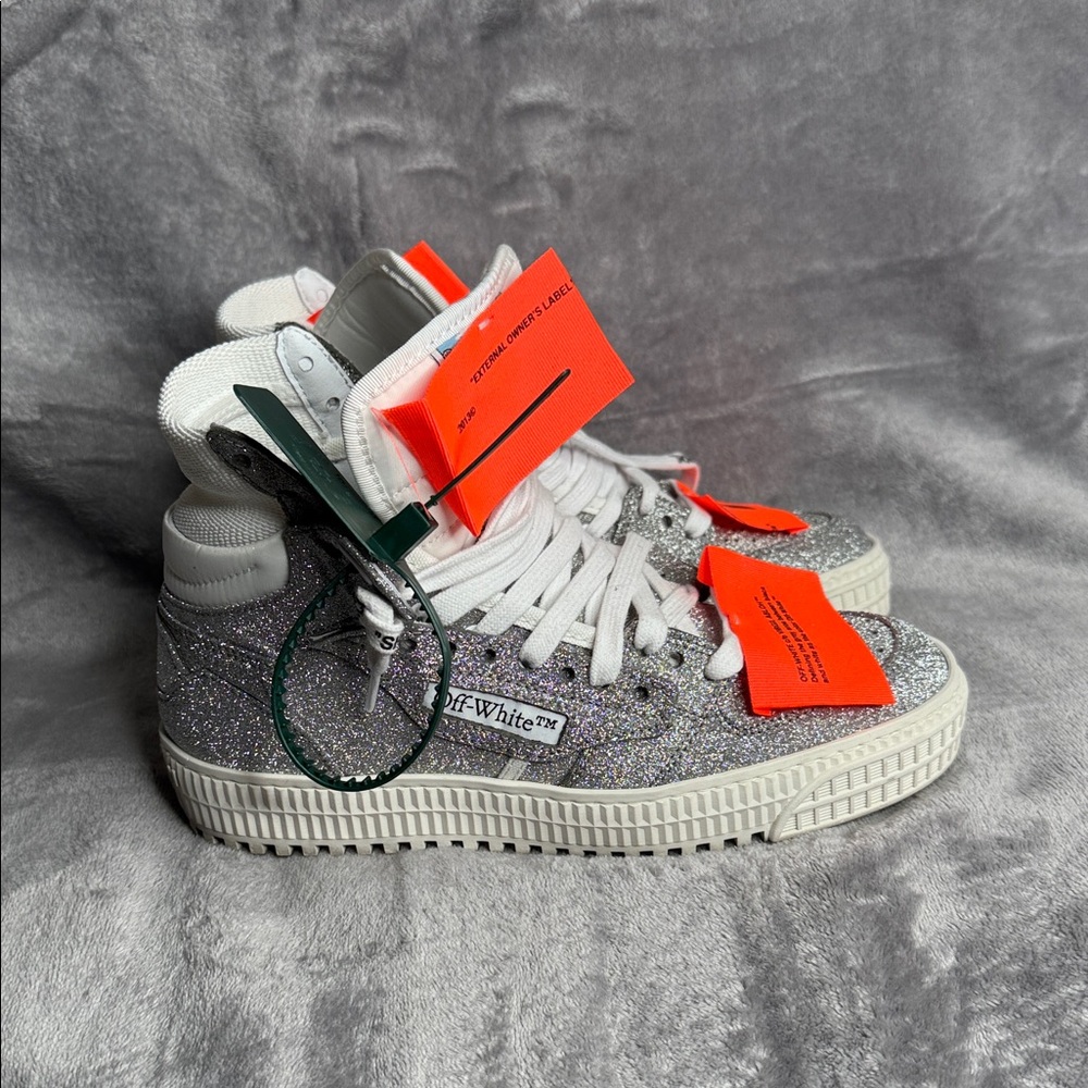 Off-White Silver Glitter Sneakers